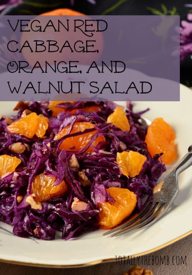 vegan red cabbage, orange, and walnut salad