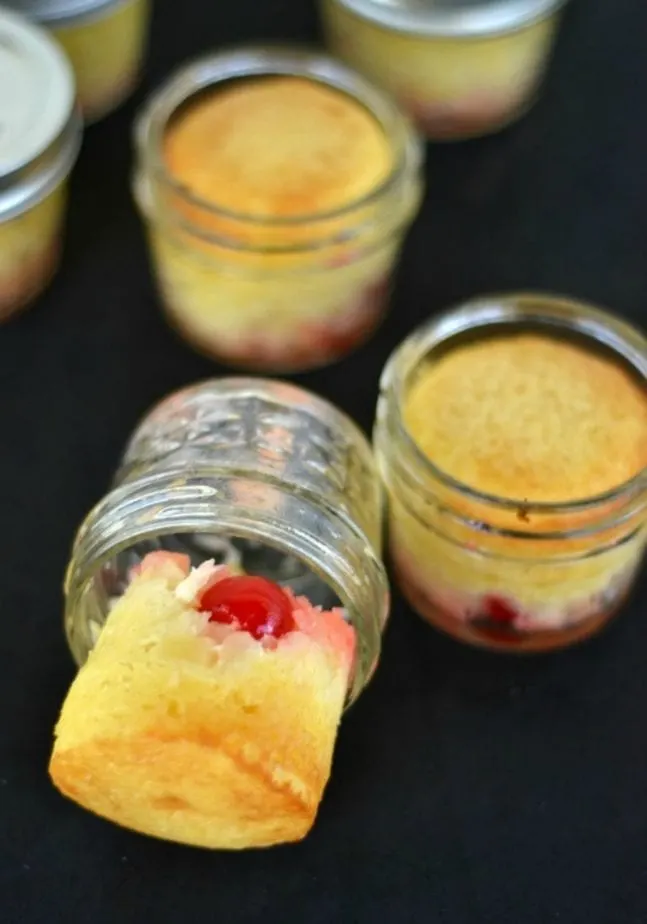 these mini mason jar pineapple upside down cakes are the perfect bite sized treat