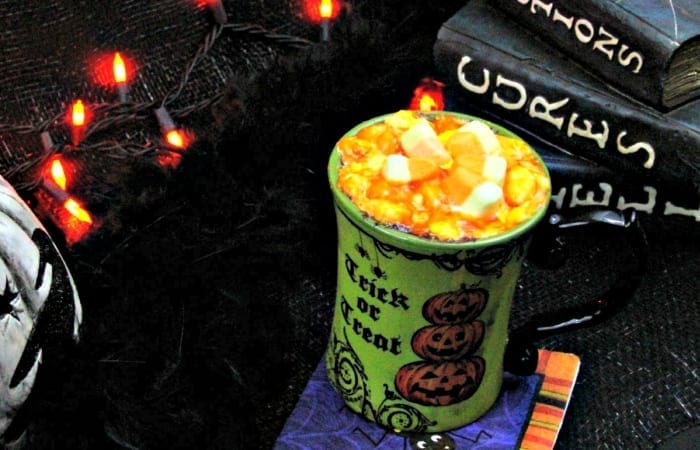 Spiked Hot Chocolate with Candy Corn Lava