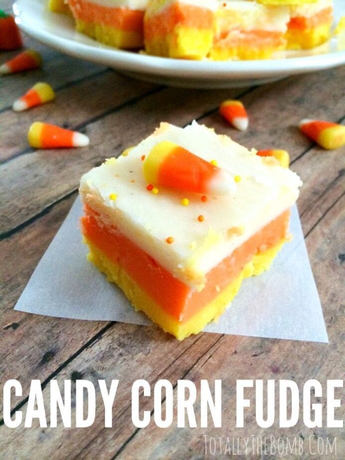 Candy Corn Fudge is totally the best halloween food ever. Perfect for a Halloween party.