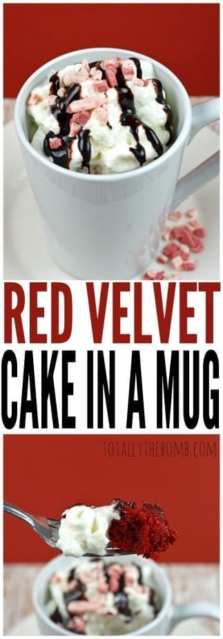 red velvet cake in a mug
