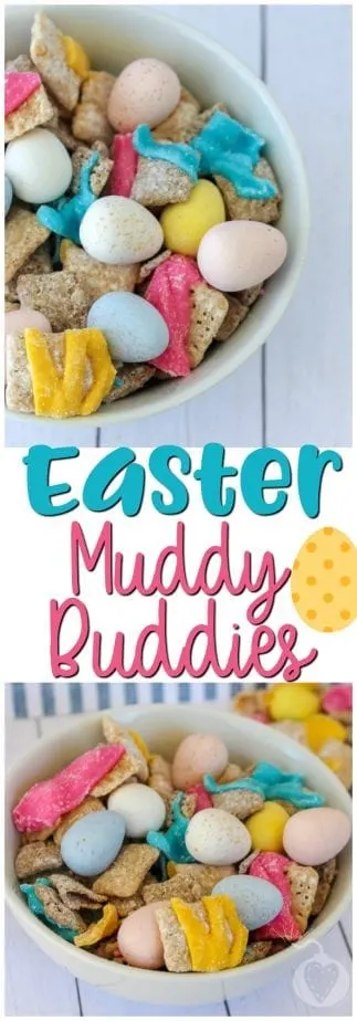 Easter Muddy Buddies #easter #muddybuddies #eastertreats #bunnytreats #muddybuddyrecipes