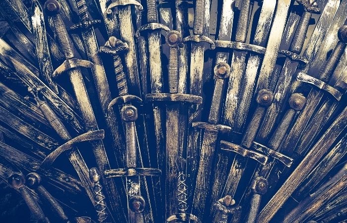 Bunch of swords mushed together to make the highly uncomfortable iron throne for Game of Thrones.