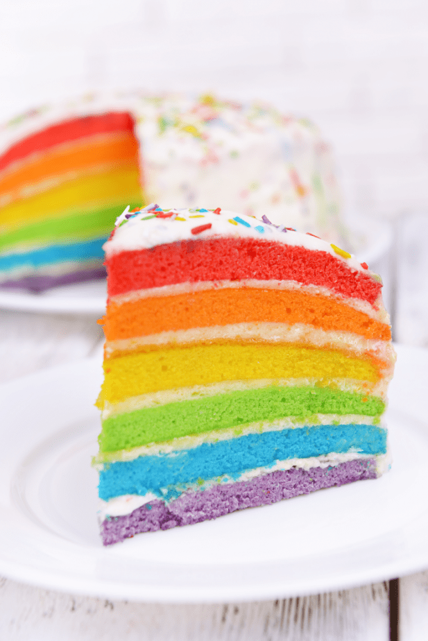 It's been, oh, about 3 days since I made something unicorn- or rainbow- themed. Get Your Squee Ready, It's Rainbow Unicorn Cake. #rainbow #unicorn #cake #rainbowcake #vegan