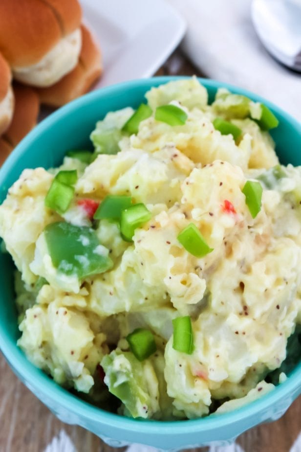 This All American Potato Salad was so simple to put together and so ridiculously delicious, I can't wait to make more. #bbq #side #summer #sidedish #potatosalad #bbqrecipe