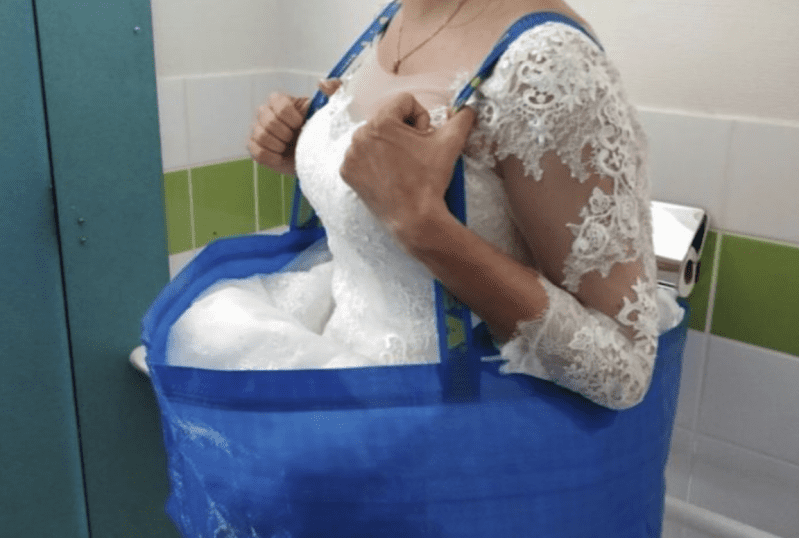 This Super Smart IKEA Bag Trick Keeps You from Peeing on Your Wedding Dress