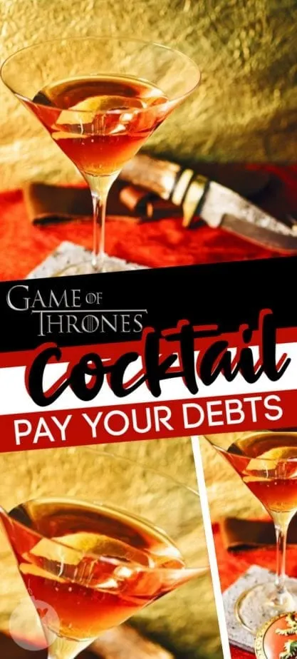Elegant and sophisticated, yet surprising stout GOT cocktail (dude, it's made entirely of boozy ingredients, so stout it is), this is a drink well suited for a Lannister, and Lannister always pays his debts.  #gameofthrones #gameofthronescocktail #gotcocktail #payyourdebtscocktail