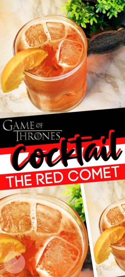 Fizzy and light red in color, The Red Comet Game of Thrones Cocktail channels its namesake in appearance and in theme. #redcometcocktail #gameofthronescocktail #redcometgameofthronescocktail #gotcocktail #gameofthrones