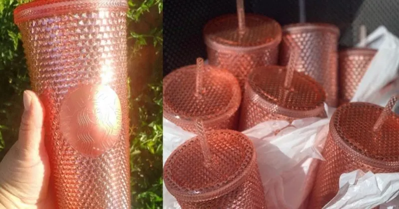 Rose Gold Iridescent Studded Tumbler