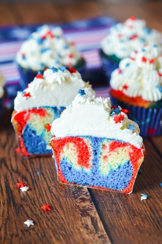If you're thinking about the big July 4th BBQ you're going to throw, these Patriotic Cupcakes are the Perfect July 4th Dessert. They're super easy and fun to make--and they taste like a million bucks. #july4th #july4thdesserts #patrioticdesserts