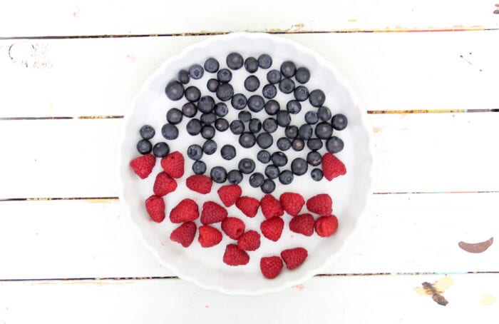 frozen blueberries and raspberries on a white dish