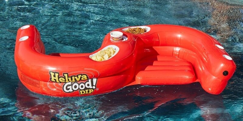 This Double-Seated Pool Float Is The Perfect Way to Enjoy Lunch On The Water with Your B.F.F.
