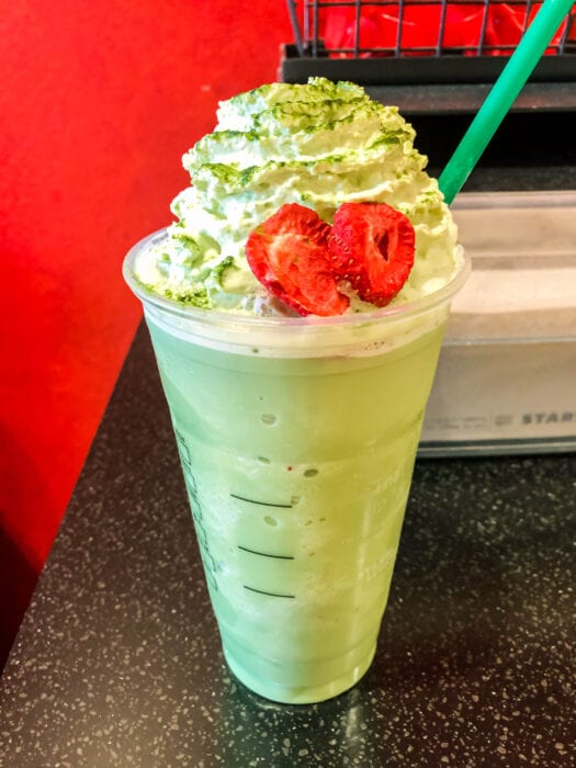 This Grinchy green Starbucks Frappuchino is a simple recipe you can order from the Starbucks secret menu