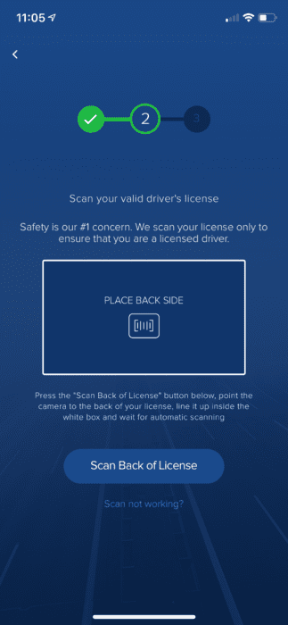 On my Way requires you to scan your drivers license to set up the app