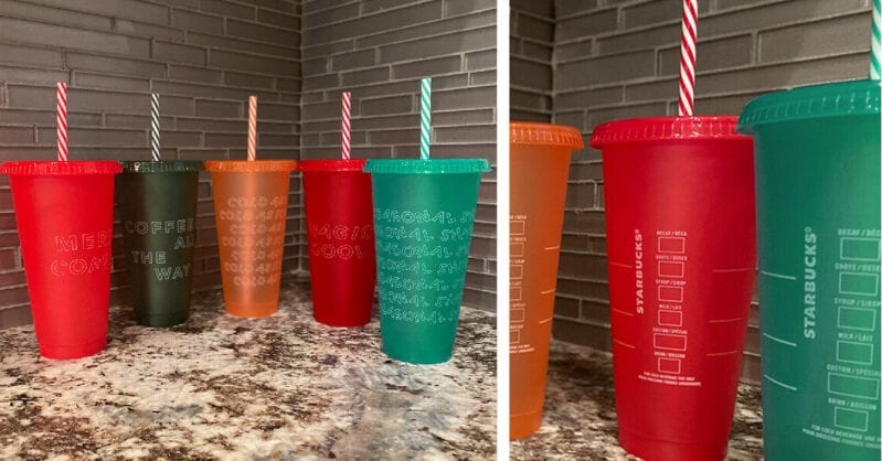 Starbucks Holiday 2021 Reusable Cold Cups with Lids and Straws - Pack of 5