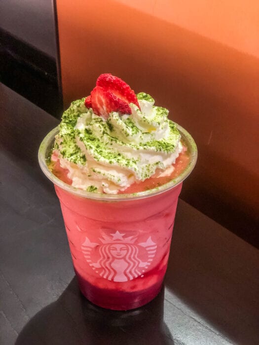 our custome created Cindy Lou Who Drink is a sweet blended strawberry lemonade from starbucks