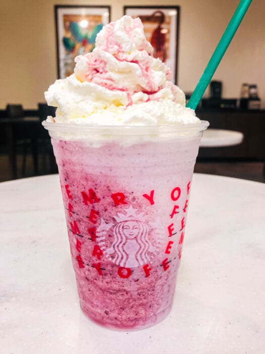 this Frozen themed Starbucks Frappuccino is a Secret Menu recipe inspired by Anna from Frozen 2