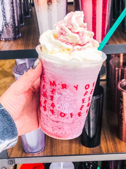 this sweet and fruity Frozen themed Starbucks Frappuccino is the perfect tribute to Anna