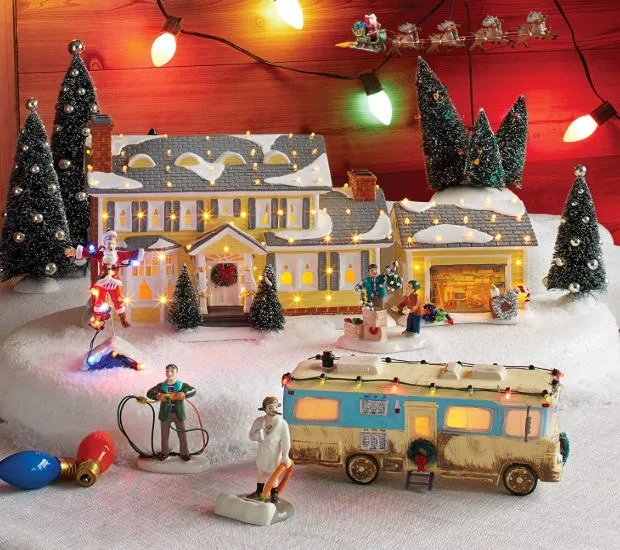 Collect all the pieces of this National Lampoon Christmas Vacation Village for the perfect Christmas decoation