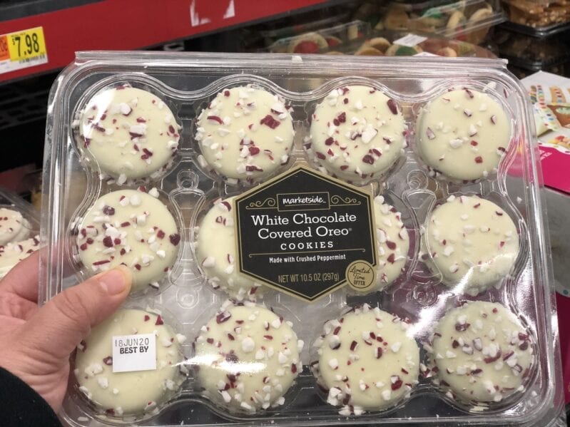 You Can Get White Chocolate Covered Oreo Cookies Topped With Peppermint Pieces At Walmart