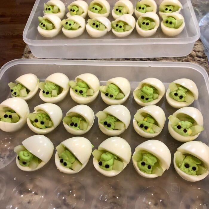 These adorable Baby Yoda Deviled Eggs are almost too cute to eat and SUPER easy to make!