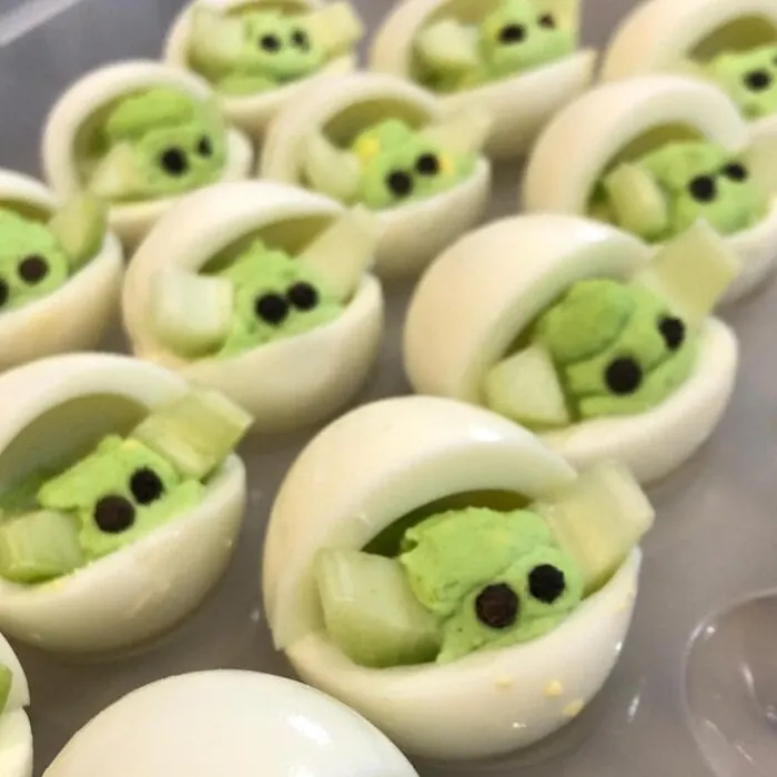 Baby Yoda Deviled Eggs are a perfect appetizer to serve at a Star Wars themed party... or just because they're super cute!