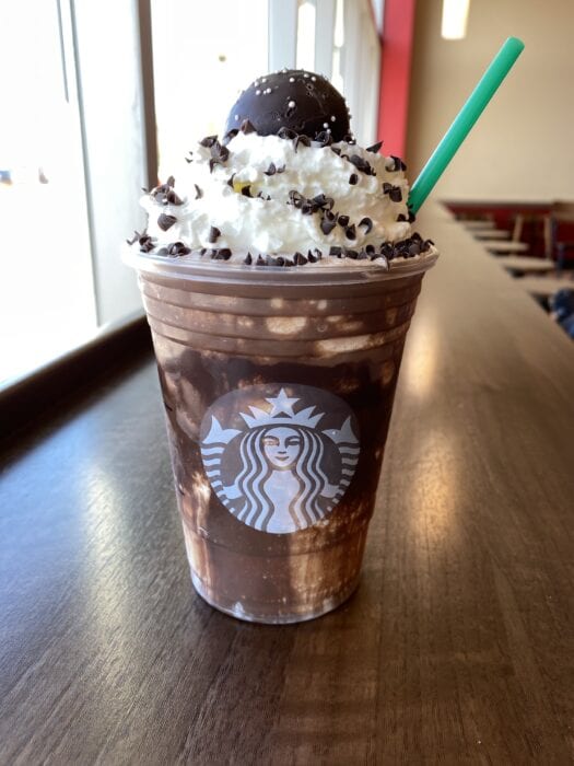 Rich fudge, creamy vanilla, and sweet whipped cream make up this custom New Years Ball Drop Frappuccino creation