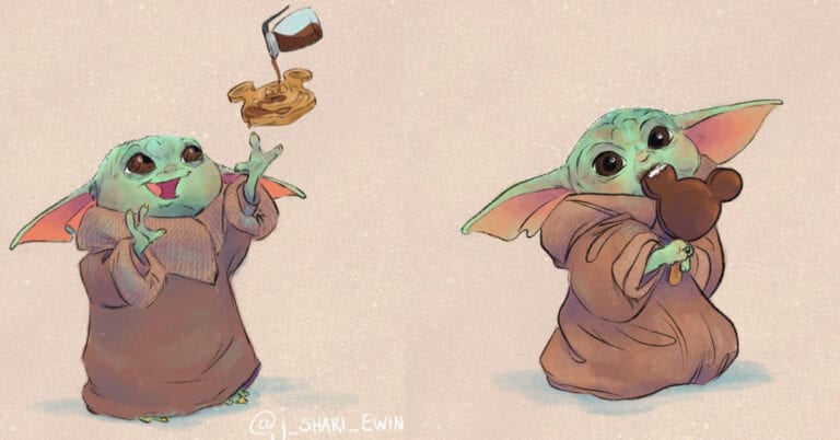 These Drawings of Baby Yoda Eating Disney Snacks Is The Cutest Thing Ever