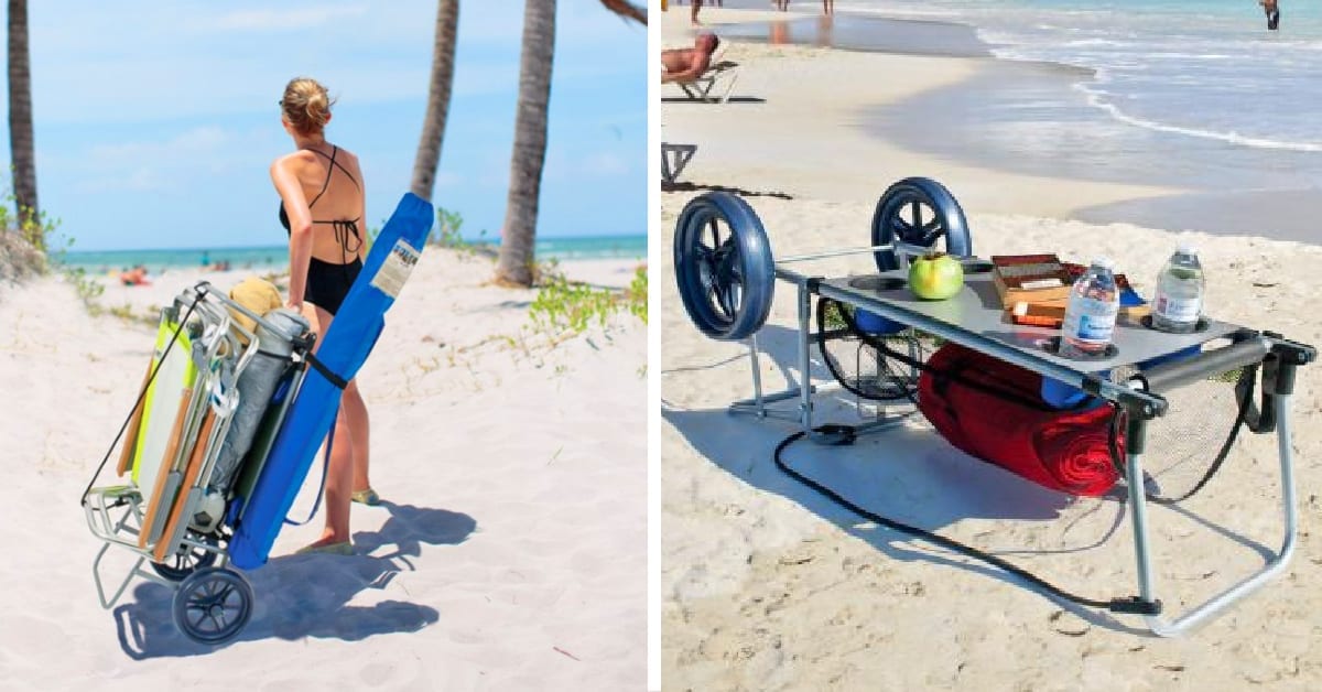 This Beach Cart Doubles As A Table Complete With Insulated Drink Holders And I Need It