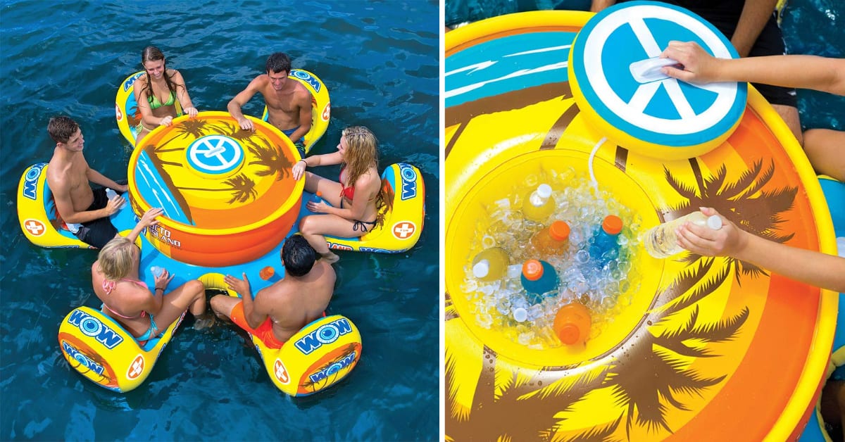 You Can Get An Inflatable Table with Six Chairs And A Cooler For The Perfect Party On The Water