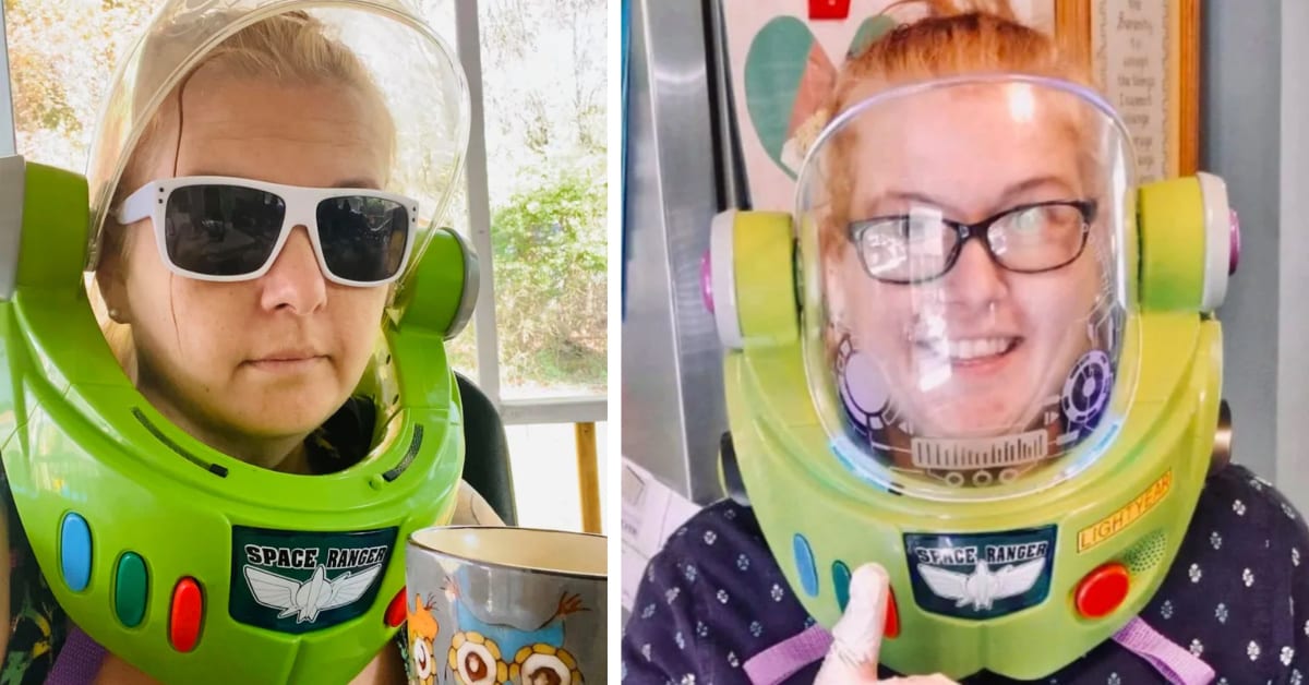 This Mom Wore A Buzz Lightyear Helmet As Her Face Mask To Go Grocery Shopping and She’s My Hero
