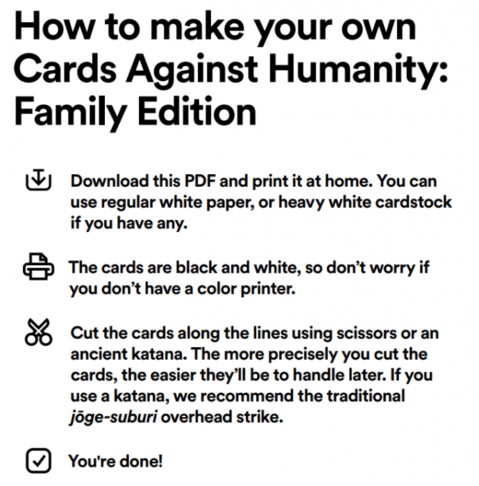 Free Printable Cards Against Humanity: Family Edition!