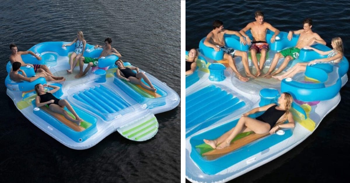 This 7-Person Inflatable Luxury Raft Has Tanning Decks and Coolers To Take Lake Day To The Next Level
