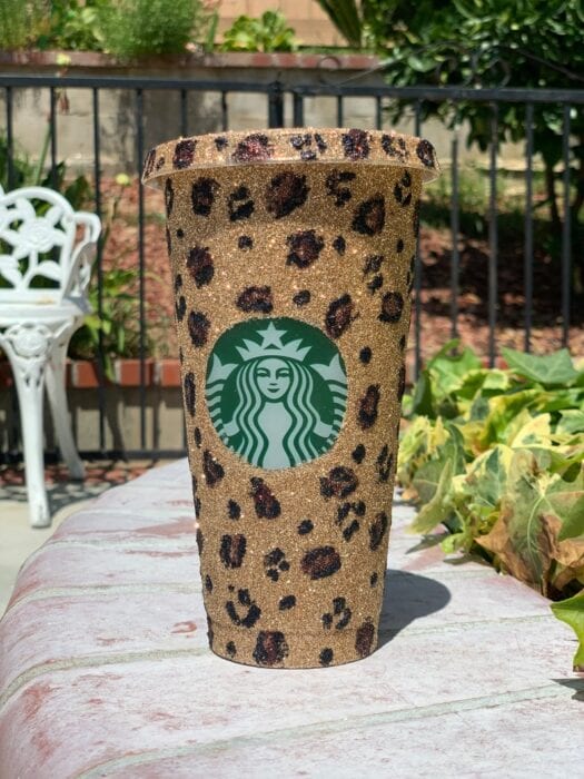 Rose Gold Leopard Print Starbucks Snow Globe Glitter Tumbler, Cheetah