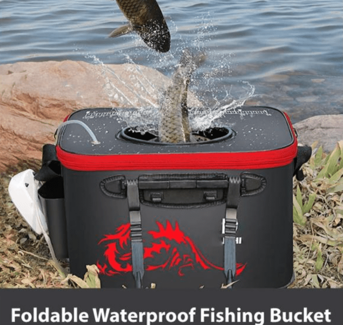 Collapsible Fishing Bucket, Foldable Fish Bucket, Rechargeable Oxygen Air  Pump Aerator, Live Fish and Bait Container Outdoor Camping Fishing Bag and