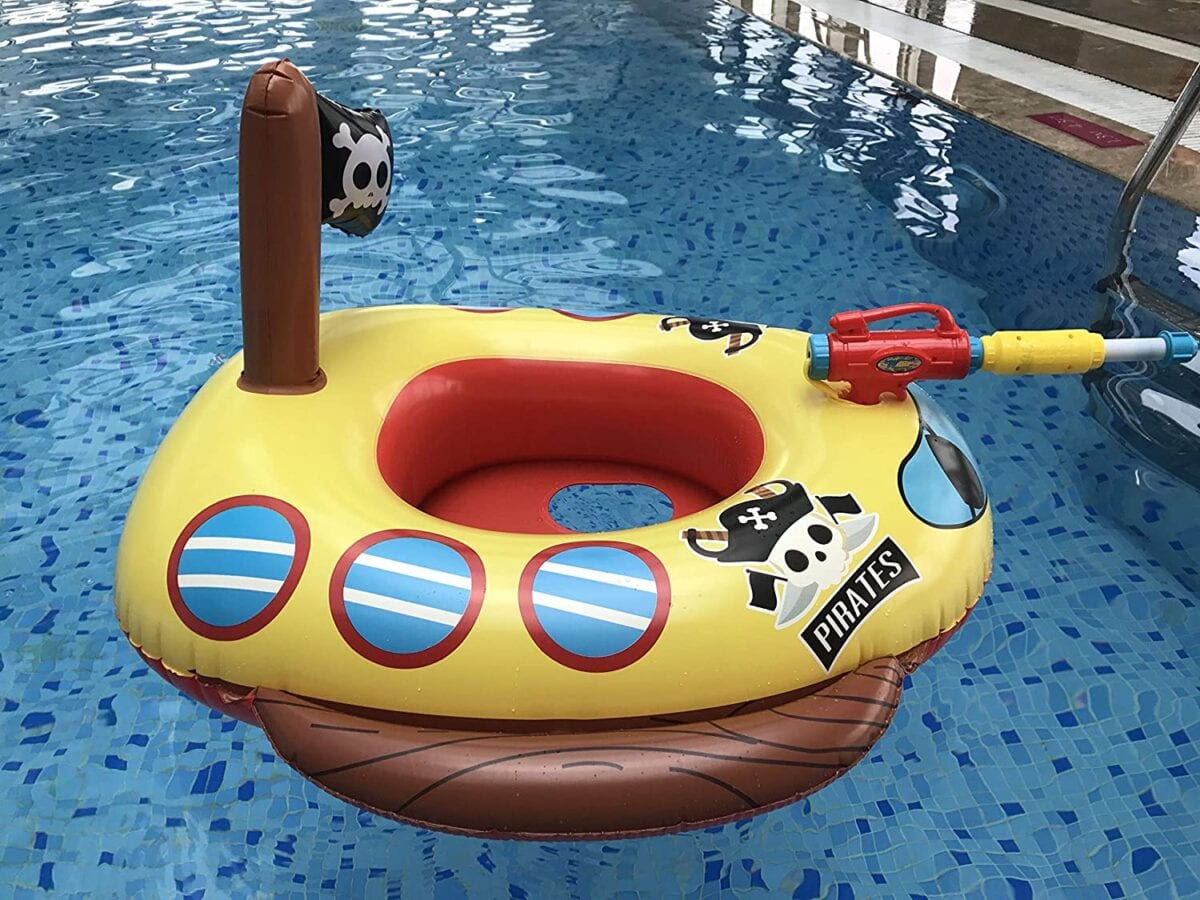 This Little Pirate Ship Pool Float Comes Complete With A Spray Gun And Your Kids Need One