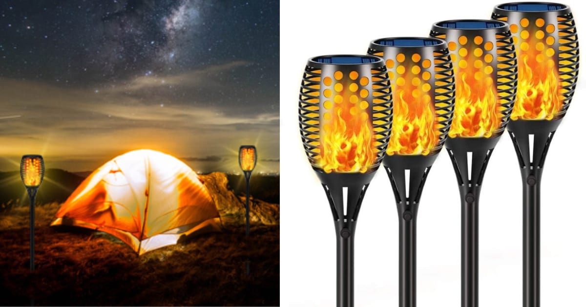 These Solar Tiki Torch Lights Look and Flicker Like Real Flames When They Turn On and I Need Them