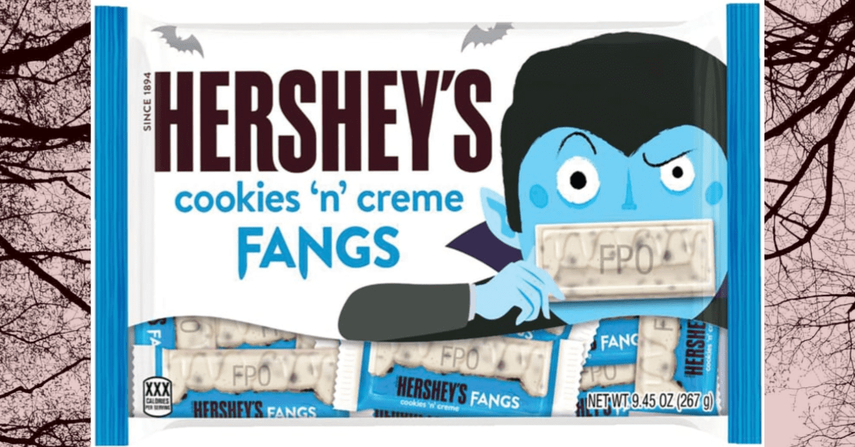 Hershey’s Is Releasing A Cookies ‘n’ Creme Fangs Chocolate Bar That Is Shaped Like Dracula’s Teeth