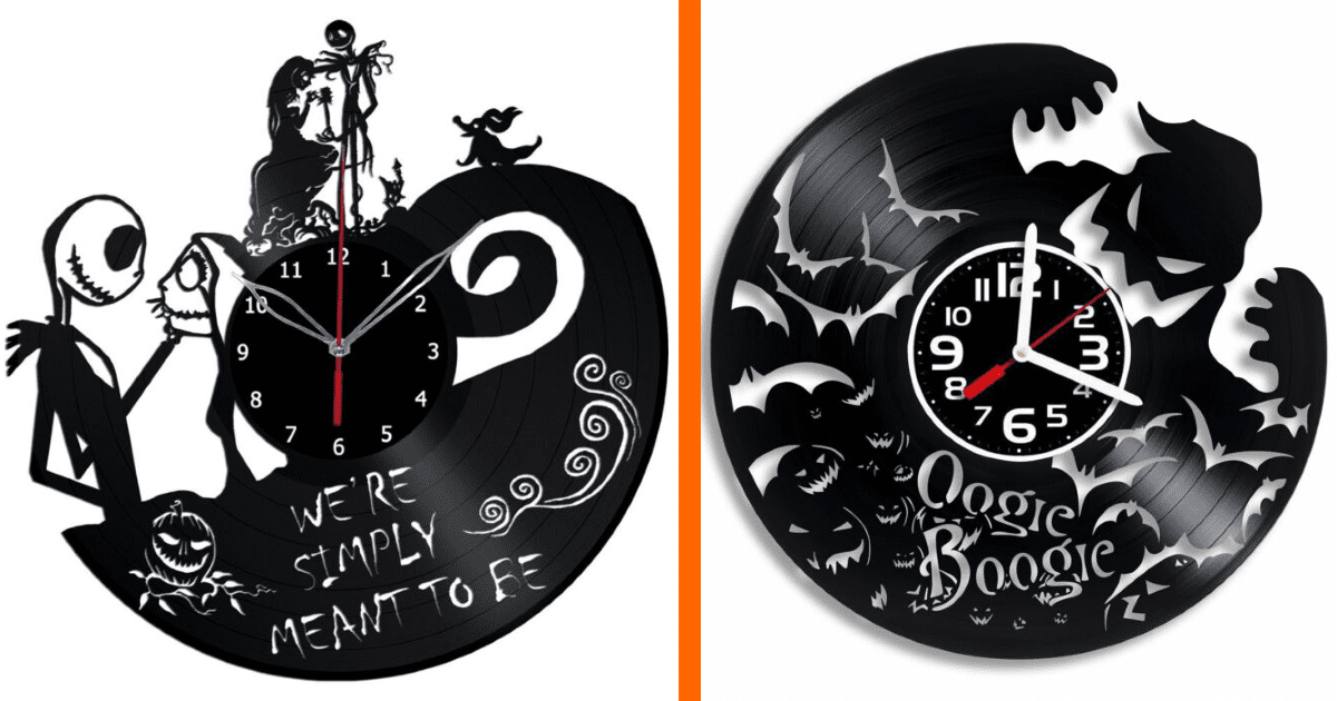 These Nightmare Before Christmas Clocks Are Made From Old Records and They Are Scary Cool