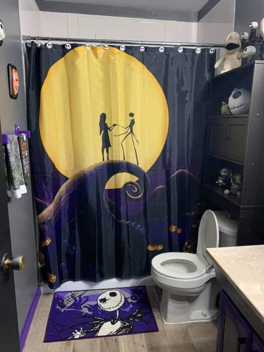 The Nightmare Before Christmas Bathroom Rugs Shower Curtain Toilet Lid Cover Mat 