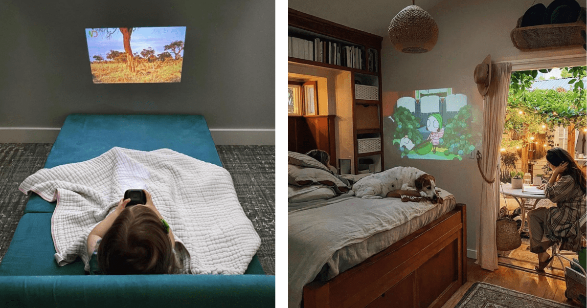 This Mini Projector Will Stream Movies Right Onto Your Ceiling So You Can Watch A Movie While Laying In Bed