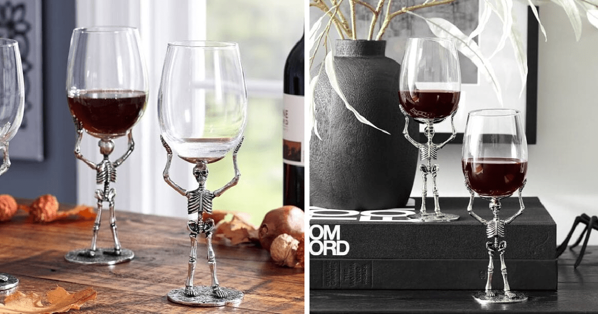Pottery Barn Is Selling Wine Glasses That Are Held Up By Mini Skeletons Just in Time For Halloween