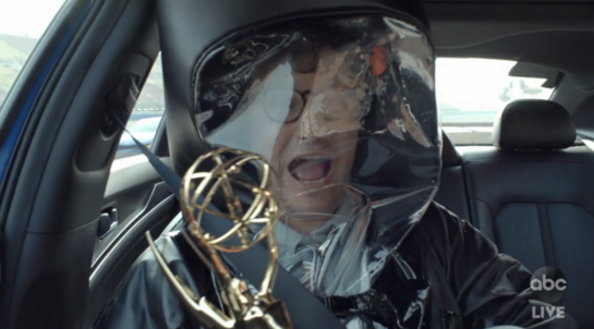 Emmy Award Winners Will Receive An Award At Their House From Someone Wearing A Tuxedo Hazmat Suit