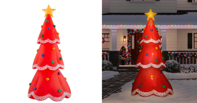 You Can Get A Whimsical 12.5 ft. Inflatable Fuzzy Red Christmas Tree To Display In Your Yard For The Holidays