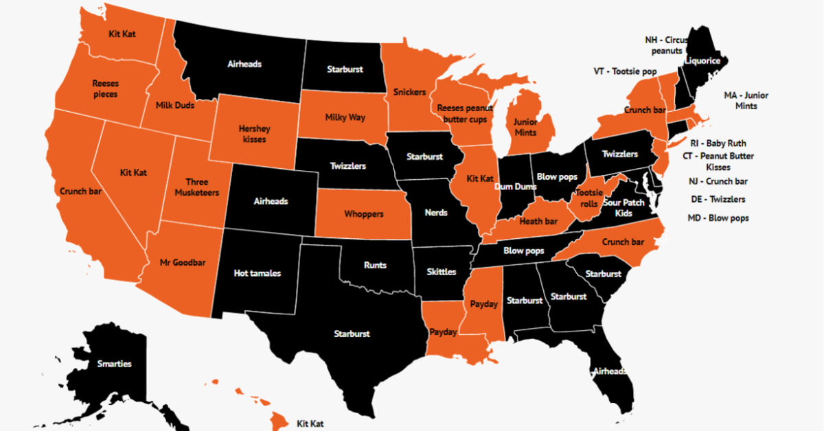 This Map Shows America’s Favorite Halloween Candy By State And Believe It or Not, Starburst Is The Most Popular
