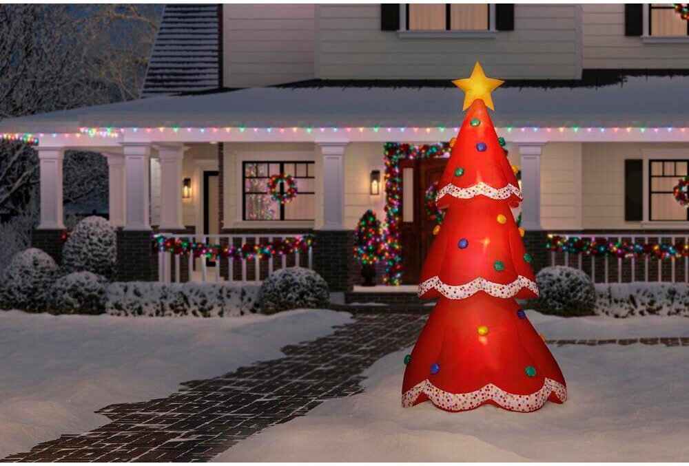 You Can Get A Whimsical 12.5 ft. Inflatable Fuzzy Red Christmas Tree To ...