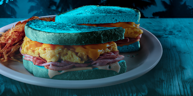 Denny’s Is Selling A Bright Blue Breakfast Sandwich On Halloween In Honor Of The Blue Moon!