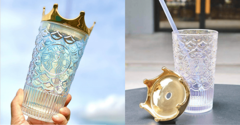 Starbucks Has Glass Tumblers That Are Topped With A Gold Crown For The Princess In Your Life