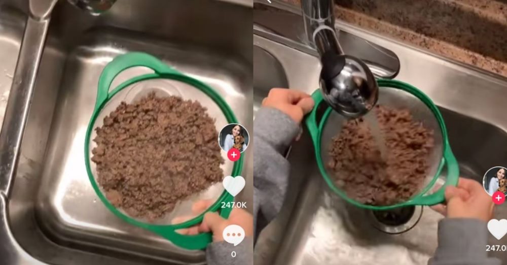 People Are Cringing Over This TikTok Tutorial Where Cooked Ground Meat Is Rinsed