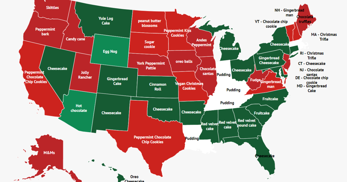 This Map Shows America’s Favorite Christmas Dessert And Surprisingly Only One State Voted For Candy Canes